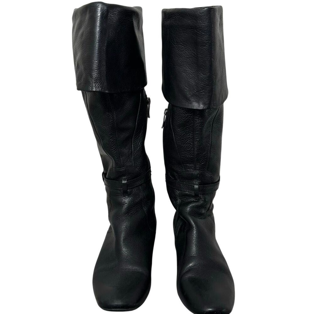 Via Spiga Black Leather Knee High Boots Women 6 Slouch Riding Zip Low Heel - Picture 2 of 11